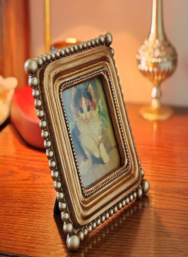 SIKOO Small Vintage Picture Frame 3x3 Bronze Gold Antique Ornate Photo Frame Square with Bead for Tabletop and Wall Mount Display Vintage Wall Decor Art Gallery - Image 3